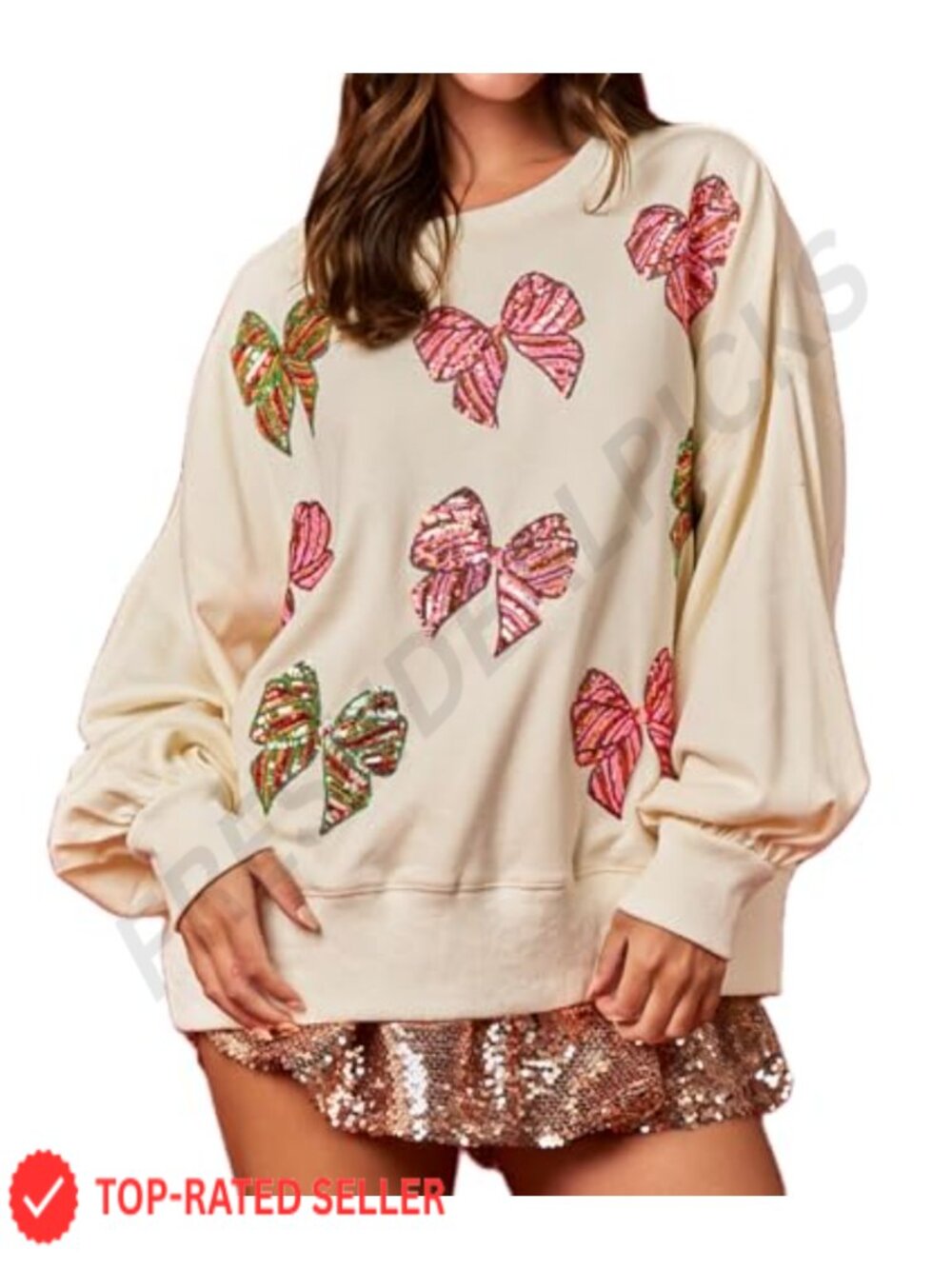 Women's Christmas Sequins Sweatshirt Funny Graphic Oversized Pullover Crewneck
